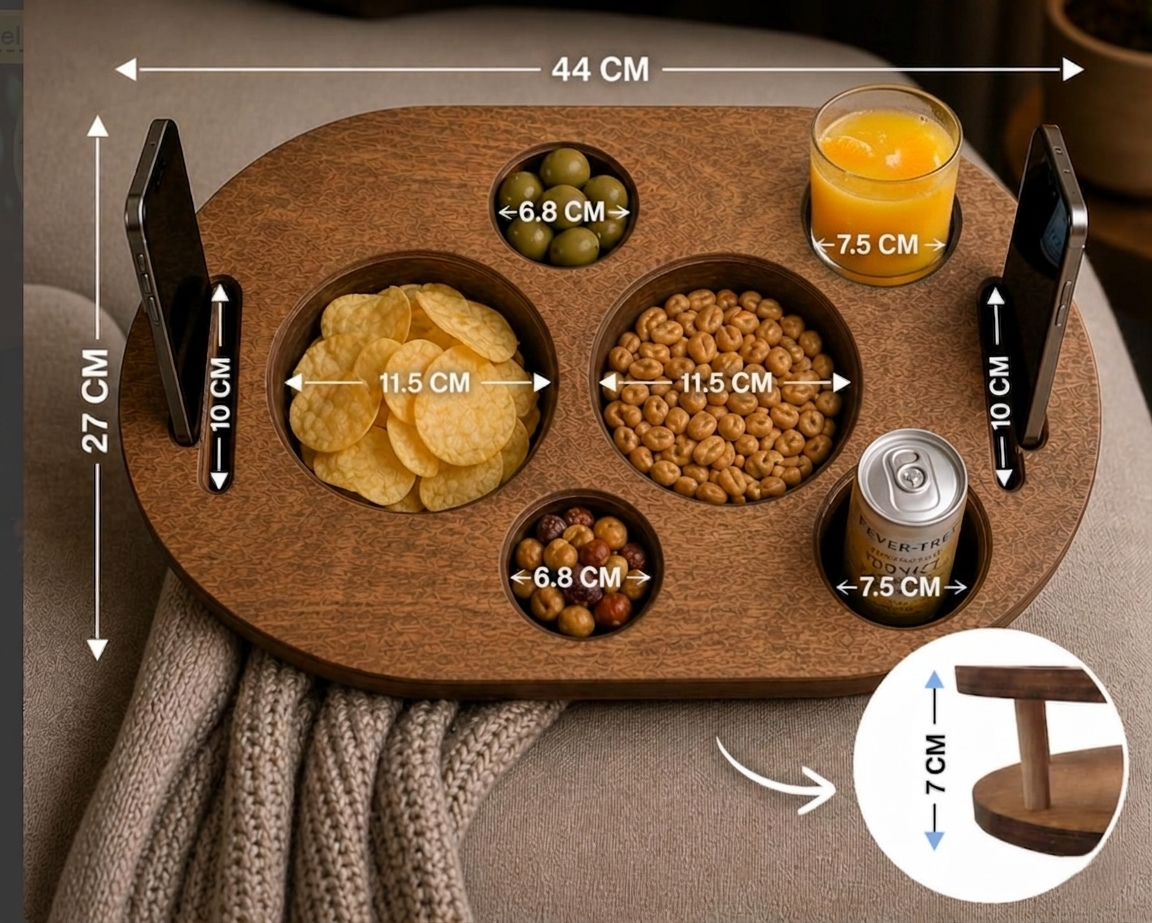 Bar de Canapé Premium – Organisateur de Collations et Boissons en Bois Massif