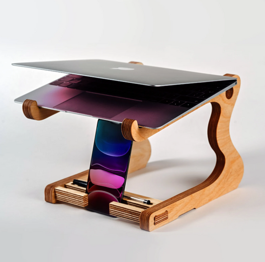 Support d'Ordinateur Portable et Téléphone en Bois Éco-responsable