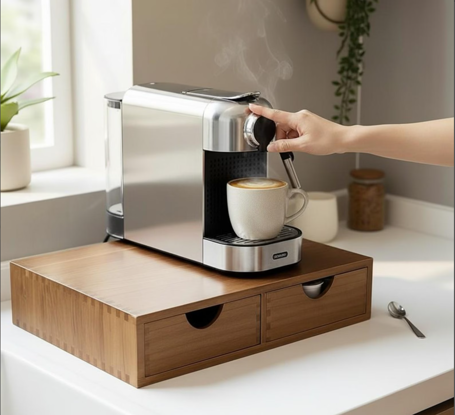 Tiroir de Rangement en Bois pour Capsules de Café